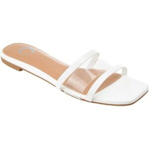 Journee Collection‎ Ramira White Slide Sandals with Clear Strap – Size 10M